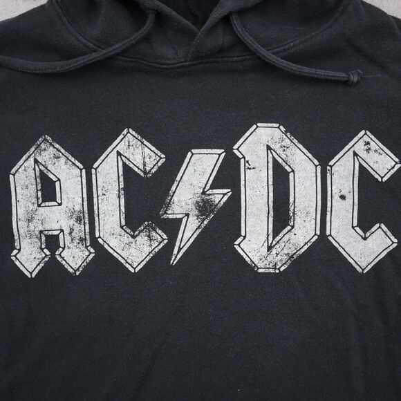AC DC Sweatshirt Womens M Black Lace Trim Hem Drawstring Hoodie Activewear - Picture 2 of 16
